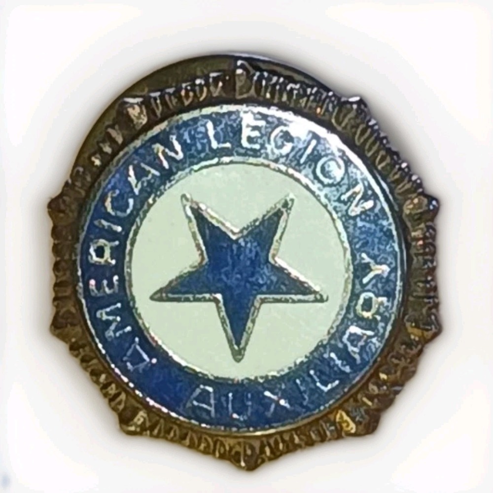 Vintage American Legion Auxiliary Blue White Enamel Gold Tone Lapel Pin Pinback